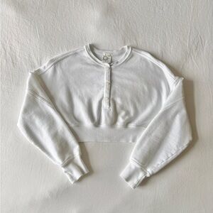 OFFLINE by Aerie | White Cropped Cloud Fleece Button-Up Pullover + Thumb-Holes